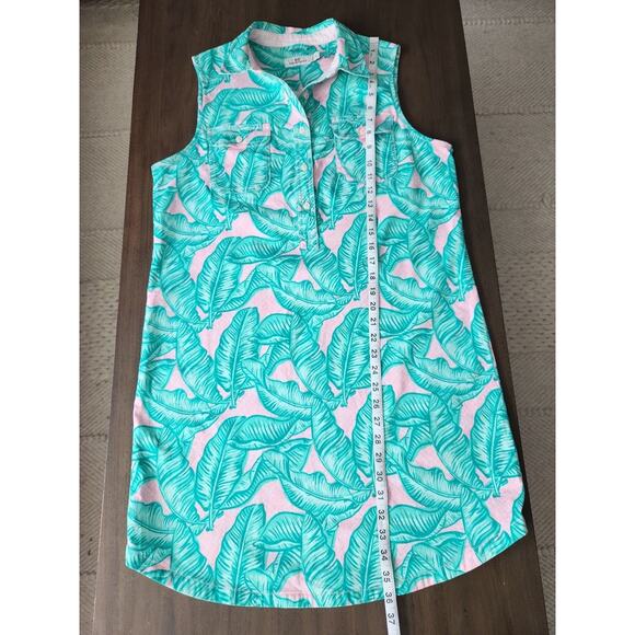 Vineyard Vines Green & Pink Banana Leaf Margo Shirt Dress Size 10 EUC - Picture 9 of 10